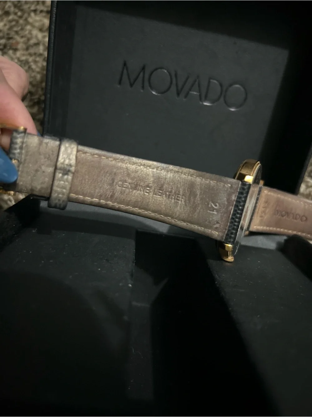Authentic Movado Black Dial Rose Gold-Tone Case Leather Strap Unisex Watch